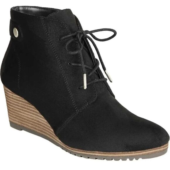 Dr. School’s Conquer Black Suede Wedge Booties - Picture 1 of 10